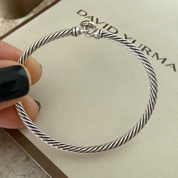 David Yurman Silver Bracelet with Gold Heart Charm - Picture 5 of 9